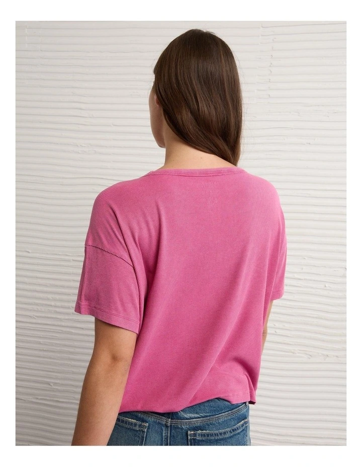 Soft & Sexy Ribbed Pocket T-Shirt in Plum image 2