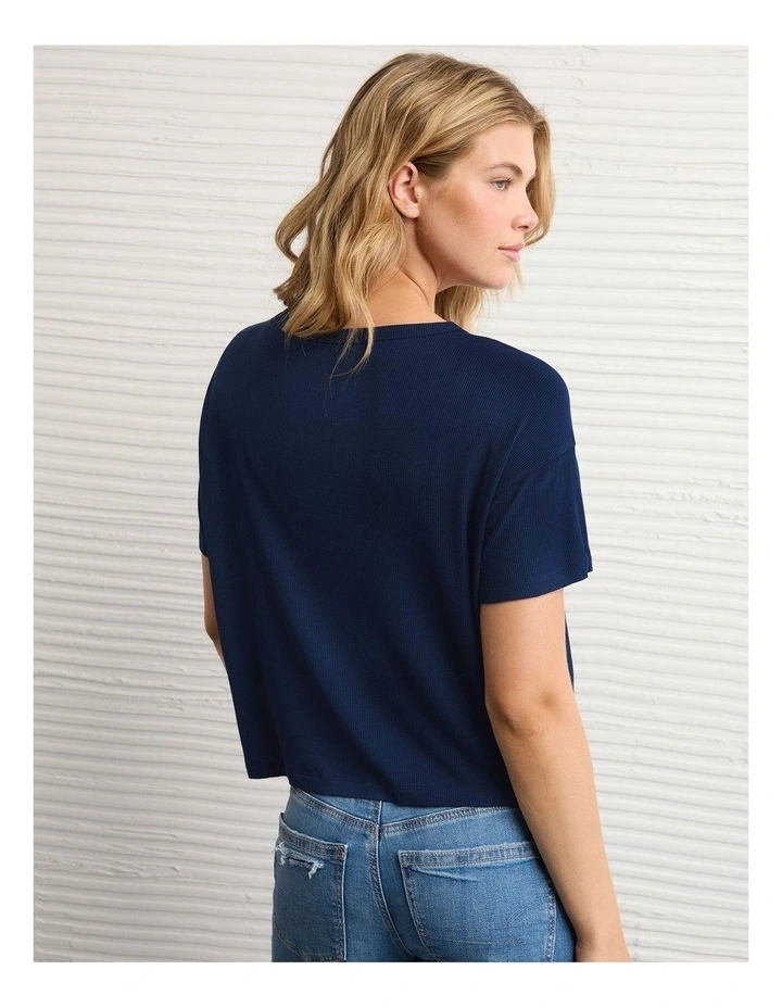 Soft And Sexy Ribbed Pocket T-shirt in Dark Indigo image 2