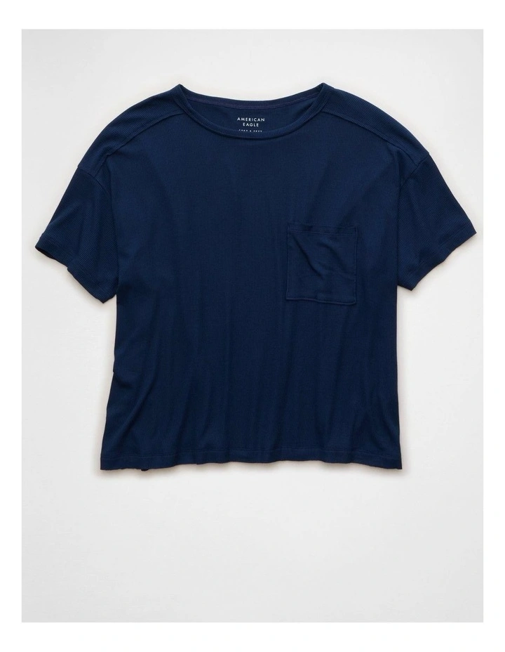 Soft And Sexy Ribbed Pocket T-shirt in Dark Indigo image 3