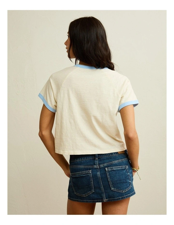 Graphic Ringer T-shirt in Cream image 2