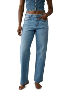 Strigid High Waisted Stovepipe Jeans in Medium Indigo
