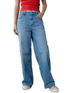 Dreamy Drapey Stretch Super High-Waisted Baggy Wide-Leg Jeans in Moon Stone Light