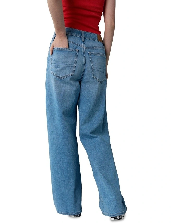 Dreamy Drapey Stretch Super High-Waisted Baggy Wide-Leg Jeans in Moon Stone Light image 2