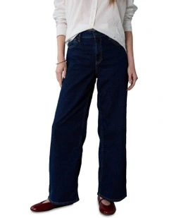 Dreamy Drapey Stretch Super High-Waisted Baggy Wide-Leg Jeans in Dark Rinse