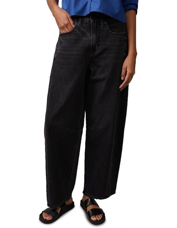 Dreamy Drape Barrel Jeans in Black image 1