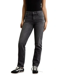Stretch High-Waisted Straight Jeans in Black