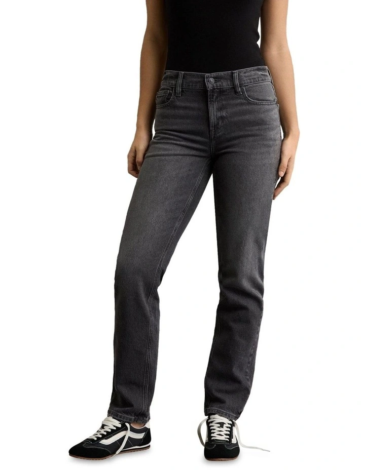 Stretch High-Waisted Straight Jeans in Black image 1