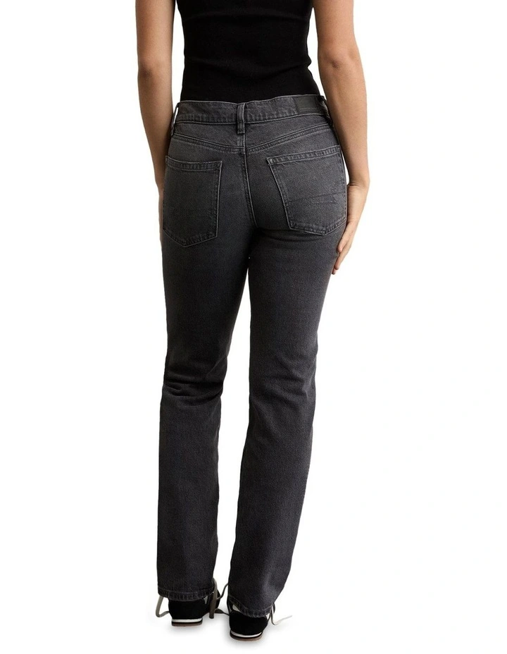 Stretch High-Waisted Straight Jeans in Black image 2