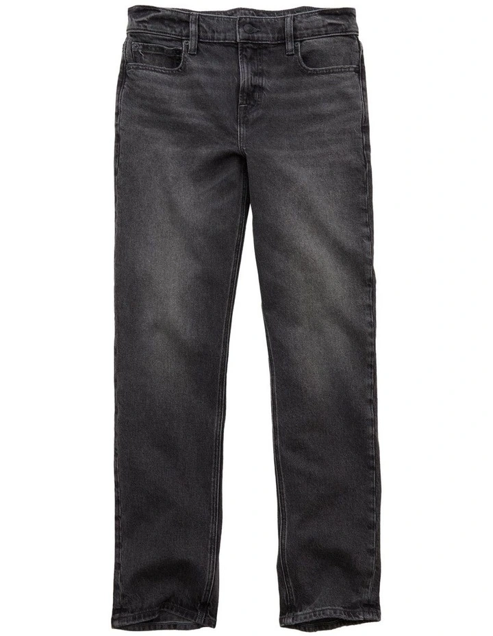 Stretch High-Waisted Straight Jeans in Black image 3