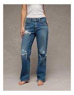 Strigid Low-Rise Baggy Straight Jeans in Medium Indigo