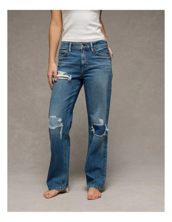 Strigid Low-Rise Baggy Straight Jeans in Medium Indigo image 1