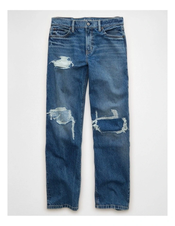 Strigid Low-Rise Baggy Straight Jeans in Medium Indigo image 3