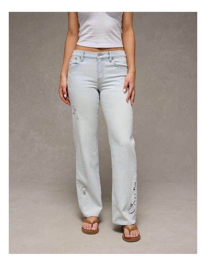 Stretch High-Waisted Embroidered Floral Stovepipe Jeans in Medium Wash image 1
