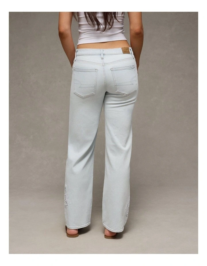 Stretch High-Waisted Embroidered Floral Stovepipe Jeans in Medium Wash image 2