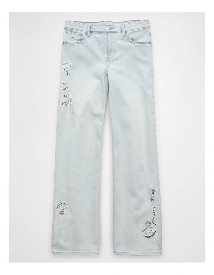 Stretch High-Waisted Embroidered Floral Stovepipe Jeans in Medium Wash image 3