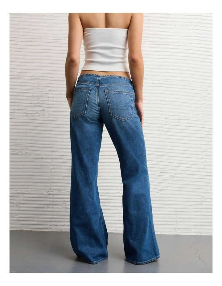 Dreamy Drape Stretch Super Low-Rise Baggy Flare Jeans in Medium Wash image 2