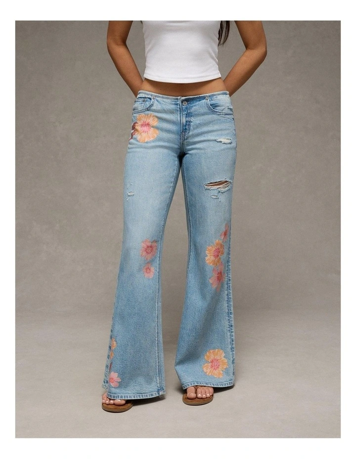 Dreamy Drape Stretch Super Low-Rise Baggy Flare Jeans in Blue image 1