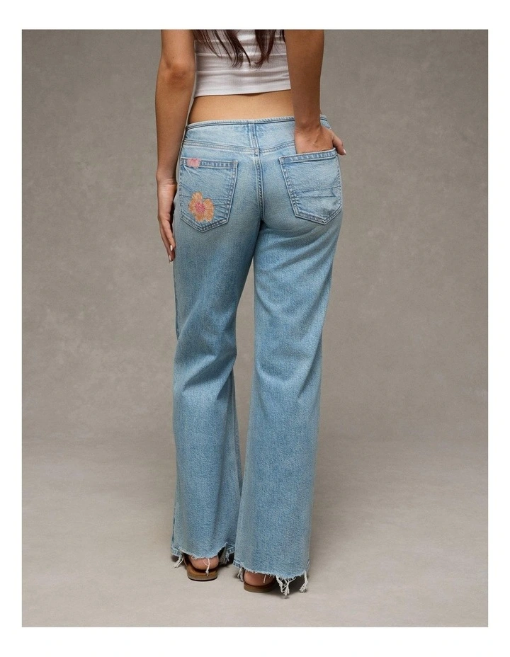 Dreamy Drape Stretch Super Low-Rise Baggy Flare Jeans in Blue image 2