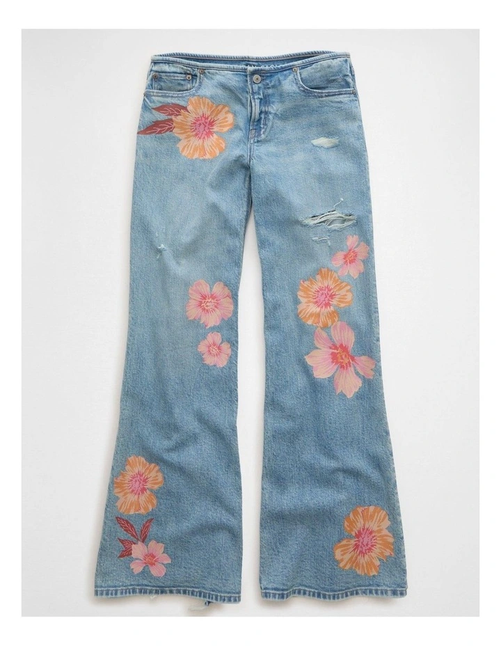 Dreamy Drape Stretch Super Low-Rise Baggy Flare Jeans in Blue image 3