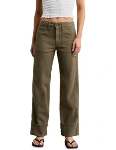 Stretch High-Waisted Utility Stovepipe Pant in Bunker Olive