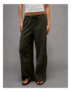 Stretch Low-Rise Linen-Blend Pull-On Pant in Green