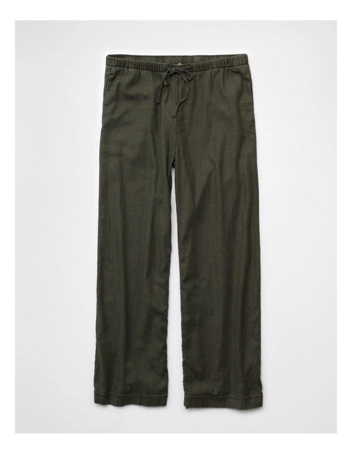 Stretch Low-Rise Linen-Blend Pull-On Pant in Green image 3