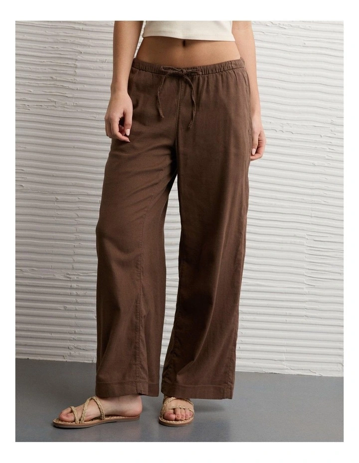 Stretch Low-Rise Linen-Blend Pull-On Pant in Brown image 1