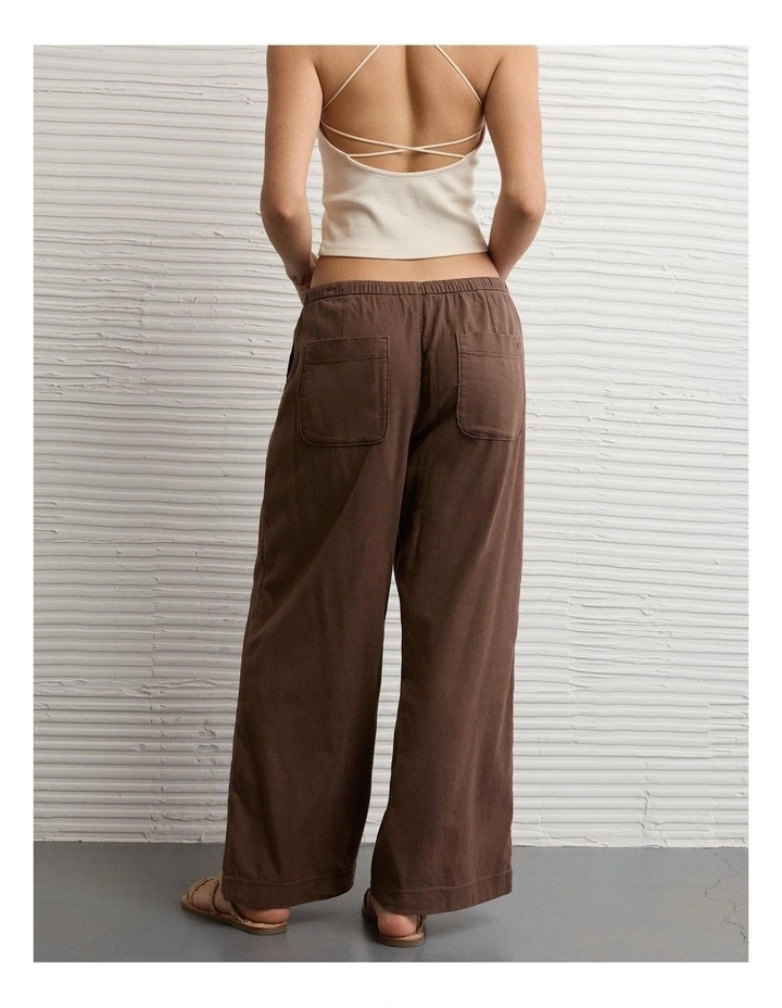 Stretch Low-Rise Linen-Blend Pull-On Pant in Brown image 2
