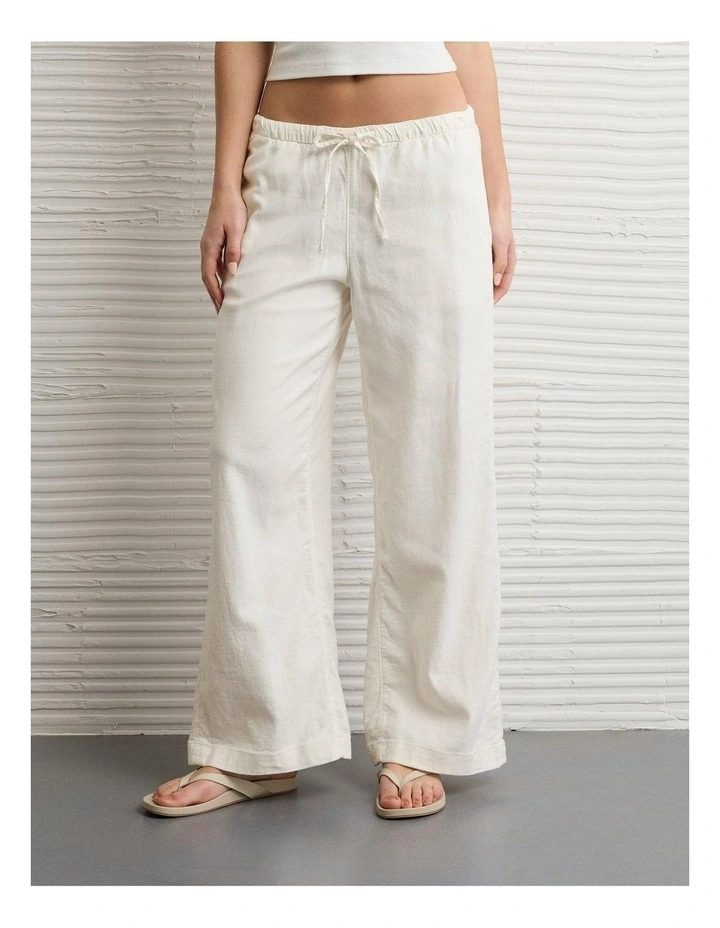 Stretch Low-Rise Linen-Blend Pull-On Pant in White image 1