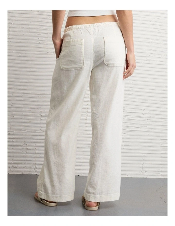 Stretch Low-Rise Linen-Blend Pull-On Pant in White image 2
