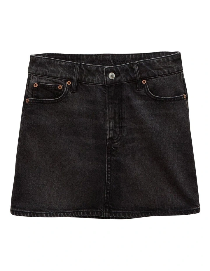 Stretch High-Waisted Perfect Denim Mini Skirt in Black image 3