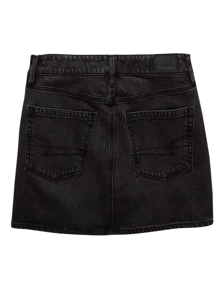 Stretch High-Waisted Perfect Denim Mini Skirt in Black image 4