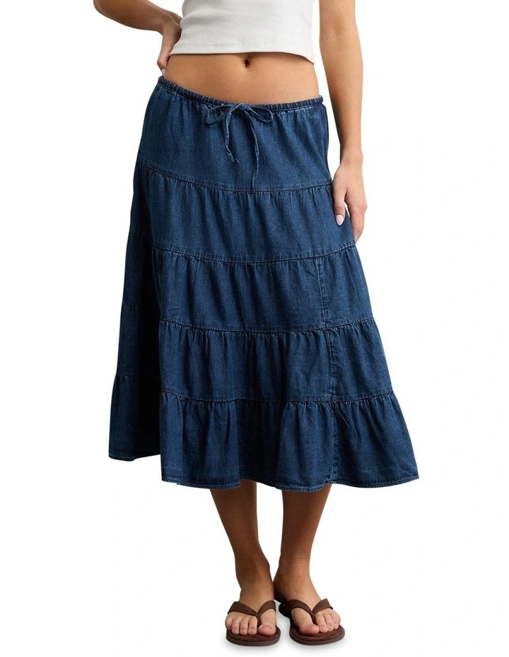Stretch Maxi Skirt in Dark Wash image 1