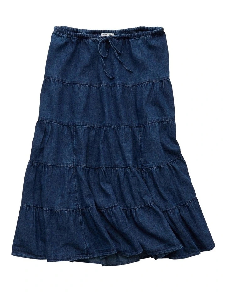 Stretch Maxi Skirt in Dark Wash image 3