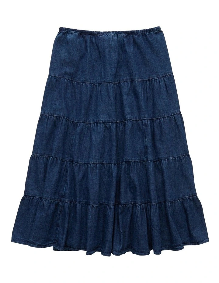 Stretch Maxi Skirt in Dark Wash image 4