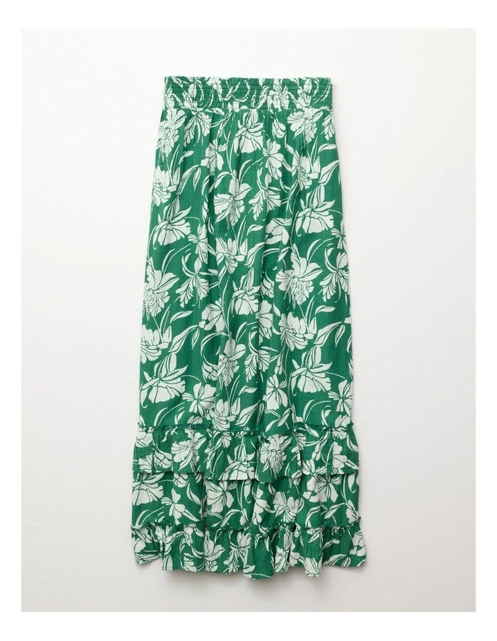 Mid-Rise Tiered Ruffle Maxi Skirt in Gatsby Green image 3
