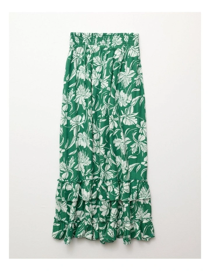 Mid-Rise Tiered Ruffle Maxi Skirt in Gatsby Green image 4