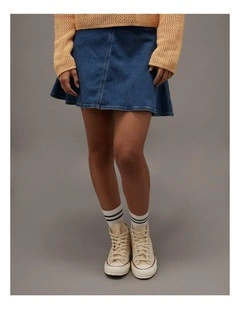Dreamy Drape Stretch Denim Circle Skort in Medium Tinted Indigo