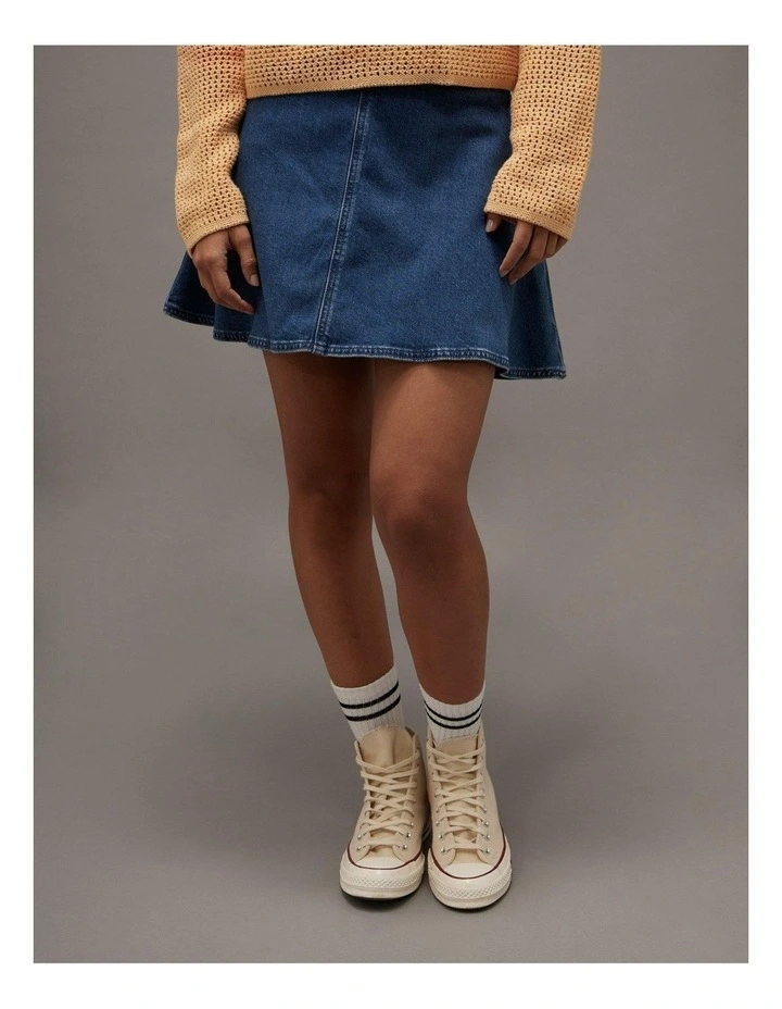 Dreamy Drape Stretch Denim Circle Skort in Medium Tinted Indigo image 1
