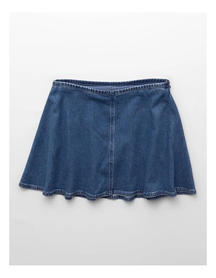 Dreamy Drape Stretch Denim Circle Skort in Medium Tinted Indigo image 3