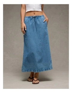 Dreamy Drape Pull-On Maxi Skirt in Medium Wash
