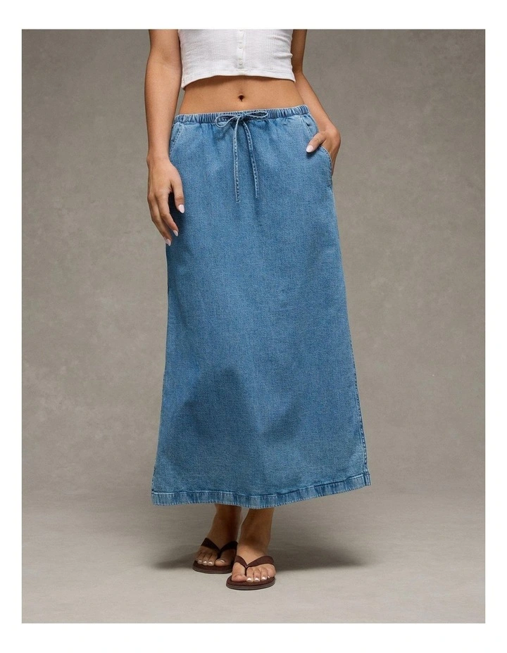 Dreamy Drape Pull-On Maxi Skirt in Medium Wash image 1