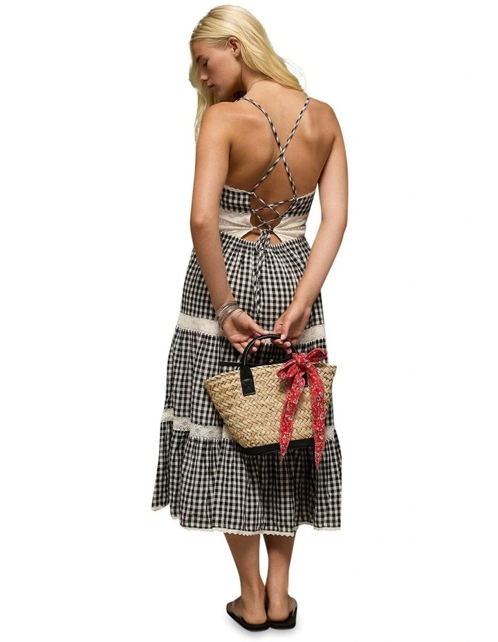 V-Neck Lace Tiered Maxi Dress in True Black image 2