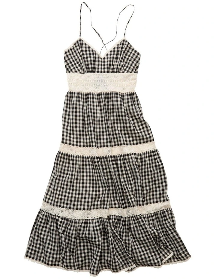 V-Neck Lace Tiered Maxi Dress in True Black image 3