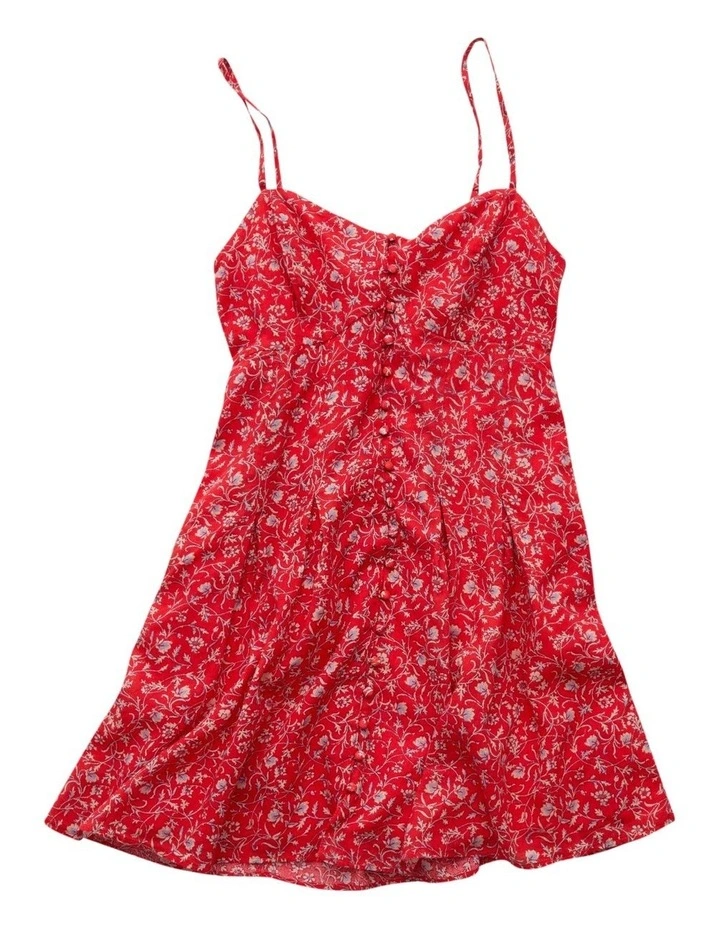 Sweetheart Button-Up Floral Mini Dress in Red image 3