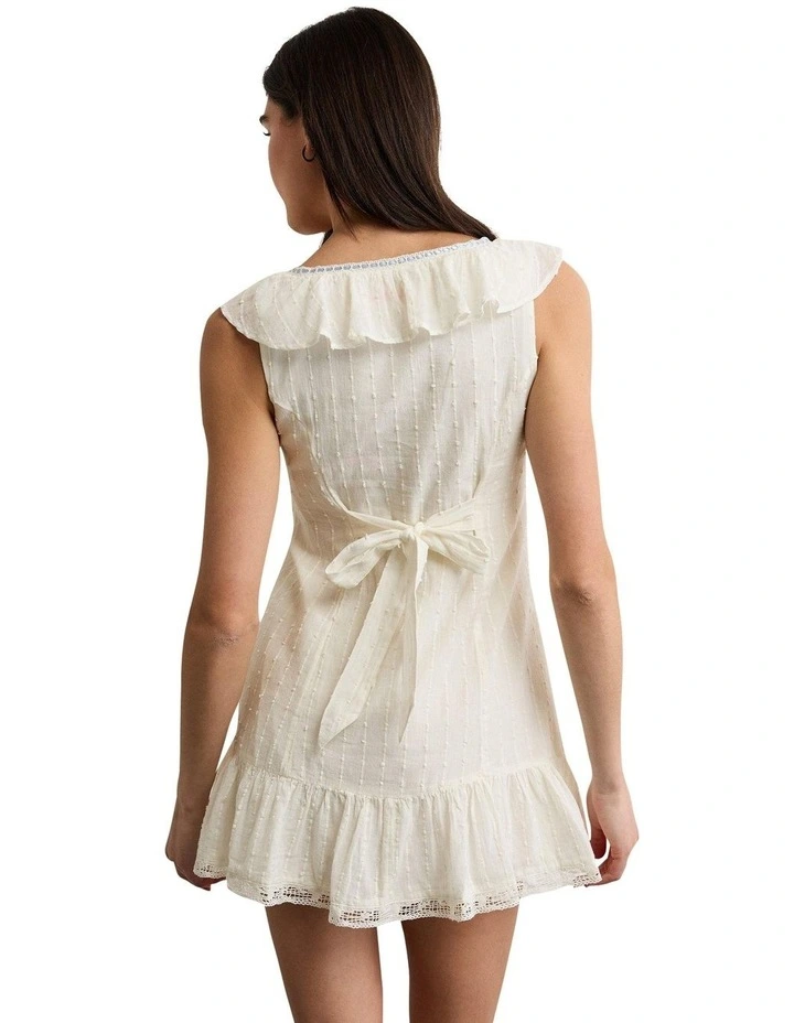 Tie-Front Lace Inset Mini Dress in Chalk image 2