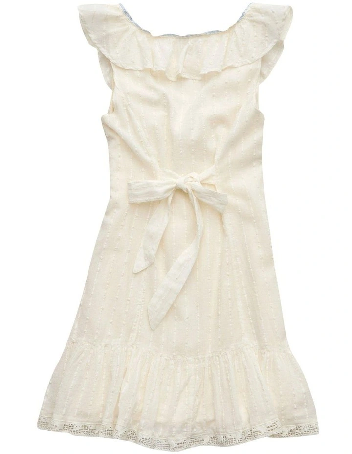 Tie-Front Lace Inset Mini Dress in Chalk image 4