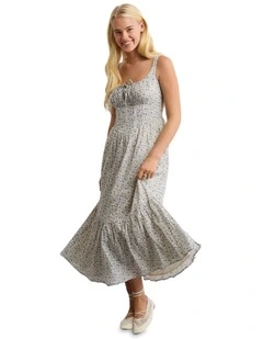 Catie Corset Midi Dress in Blue