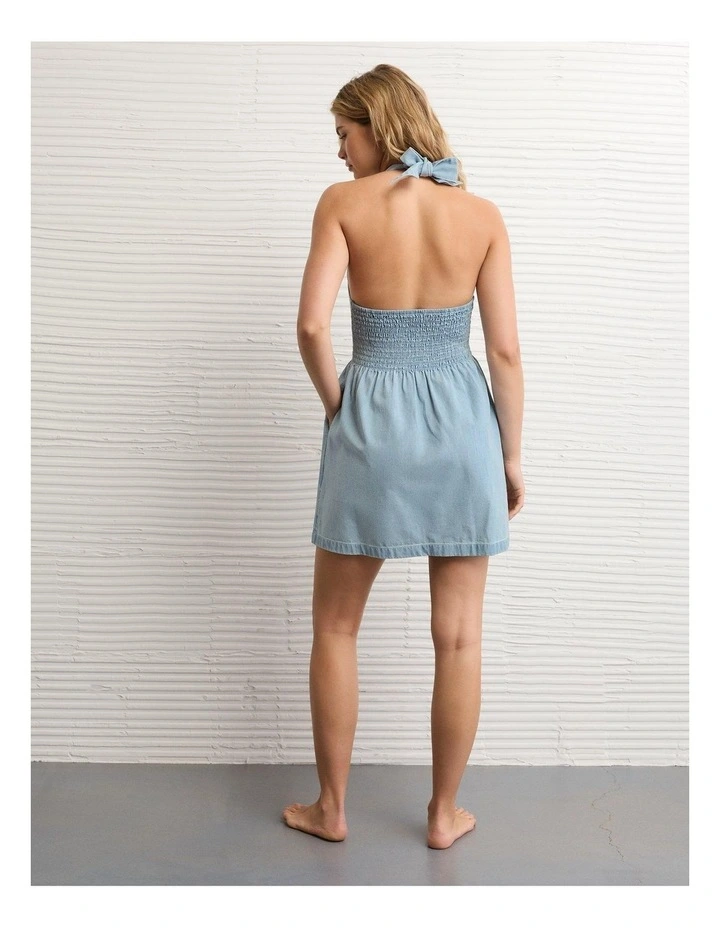 Halter Keyhole Mini Dress in Light Wash image 2