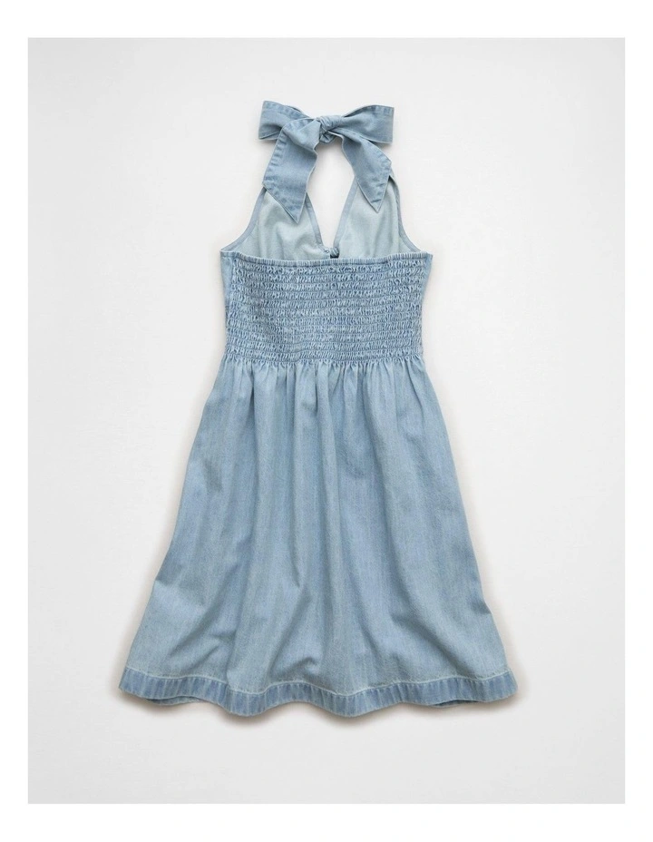 Halter Keyhole Mini Dress in Light Wash image 4
